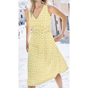Boden Lois Floral Dress Size 2P Yellow Belted Linen Blend Sleeveless Lined Sunny